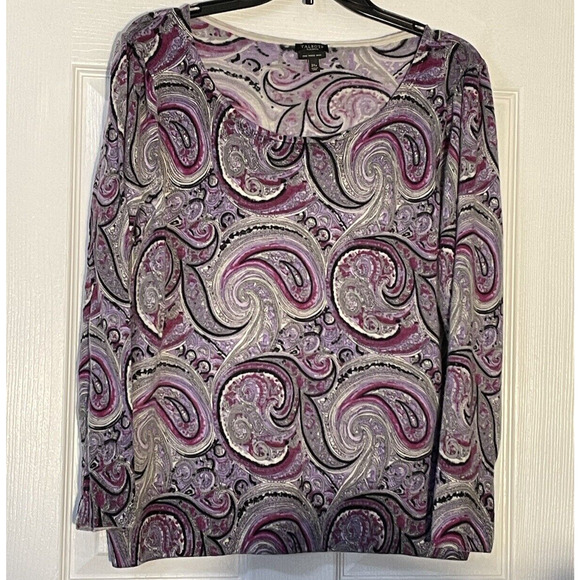 Talbots Sweater Petite 2X Purple Gray Paisley Pure Merino Wool Knit Pullover Top - Picture 1 of 13